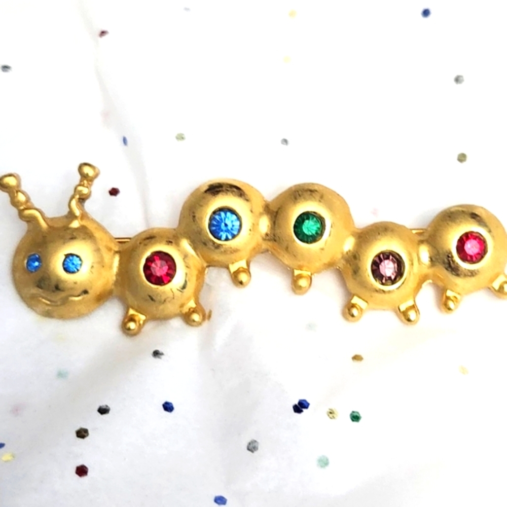 Vtg Rainbow Gem Caterpillar Pin Brooch